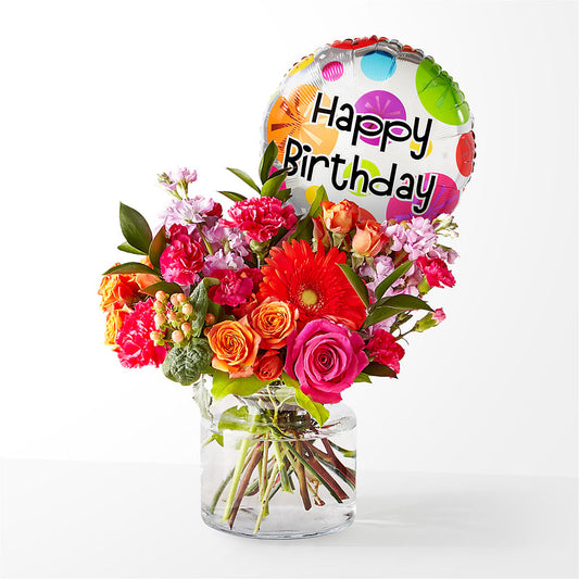 Fiesta Bouquet with Birthday Balloon – MARIA'S FLORAL CREATIONS, Bethel CT