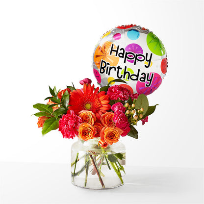 Fiesta Bouquet with Birthday Balloon – MARIA'S FLORAL CREATIONS, Bethel CT