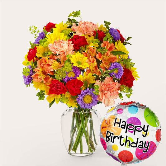 Kaleidoscope Bouquet with Birthday Balloon – MARIA'S FLORAL CREATIONS, Bethel CT