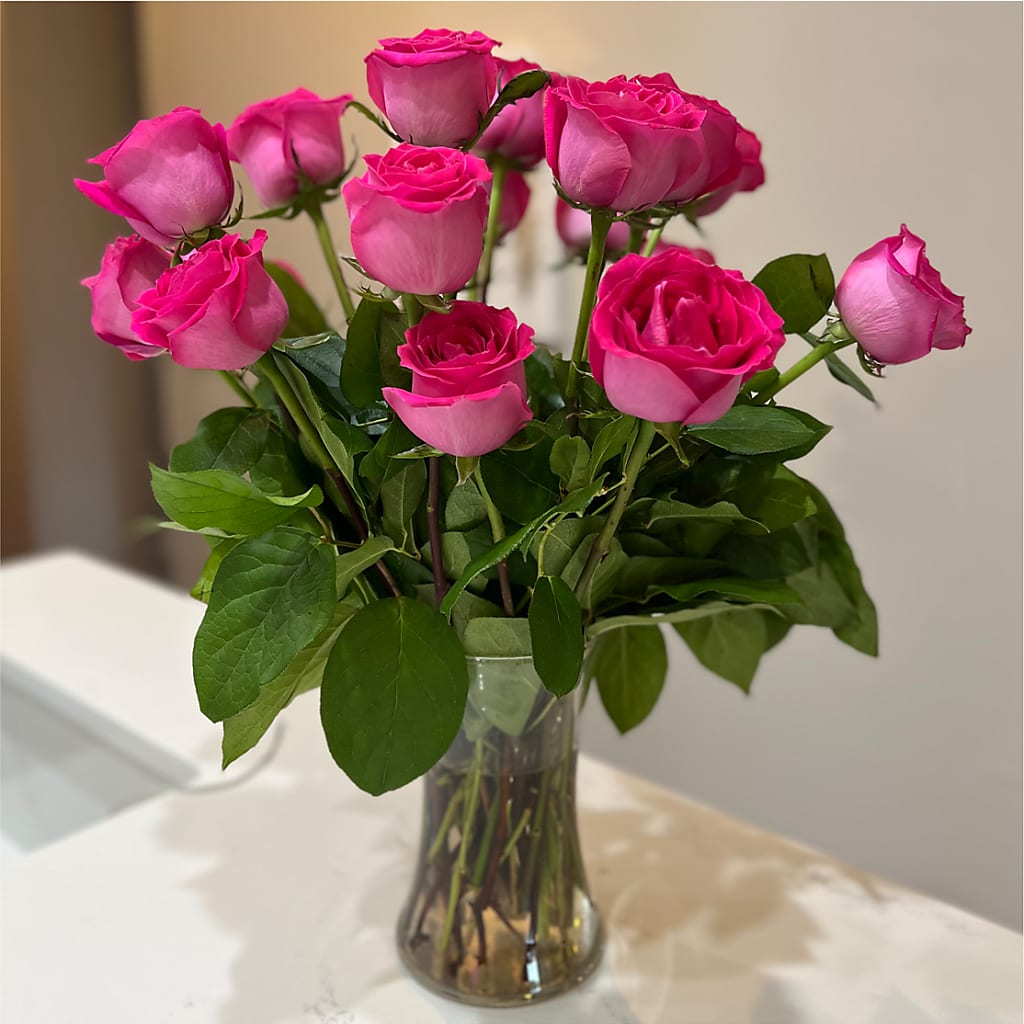 Long Stem Pink Rose Bouquet – MARIA'S FLORAL CREATIONS, Bethel CT