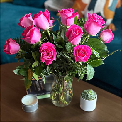 Long Stem Pink Rose Bouquet – MARIA'S FLORAL CREATIONS, Bethel CT