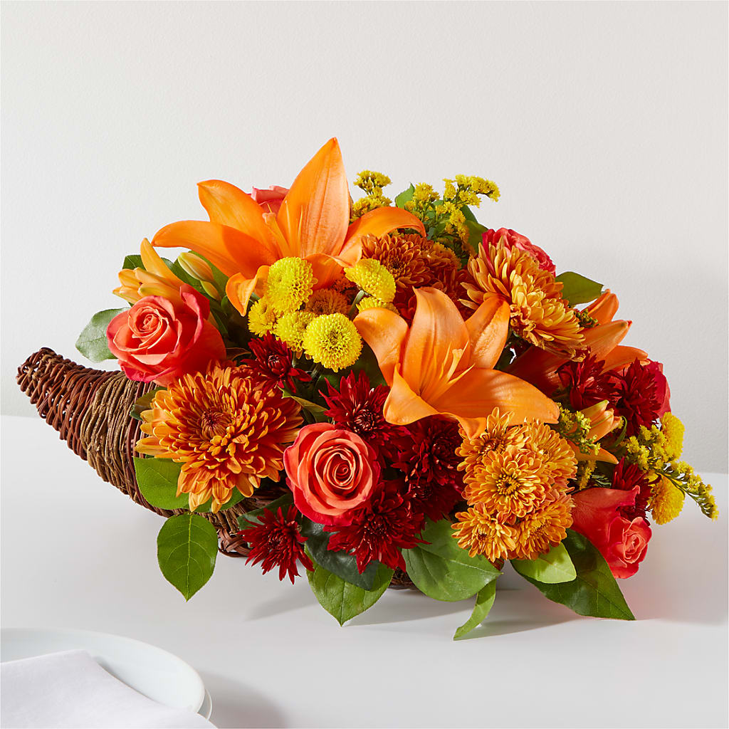 Bouquet of Blessings Cornucopia – MARIA'S FLORAL CREATIONS, Bethel CT