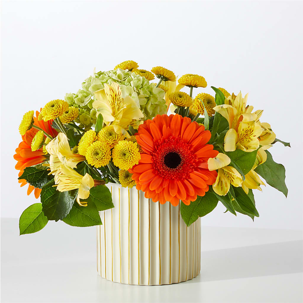 Autumn Sunshine Bouquet with Ivory Vase – MARIA'S FLORAL CREATIONS, Bethel CT