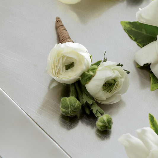 White Ranunculus Boutonniere – MARIA'S FLORAL CREATIONS, Bethel CT