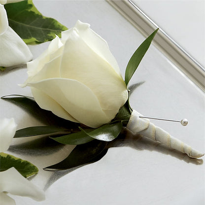 White Rose Boutonniere – MARIA'S FLORAL CREATIONS, Bethel CT